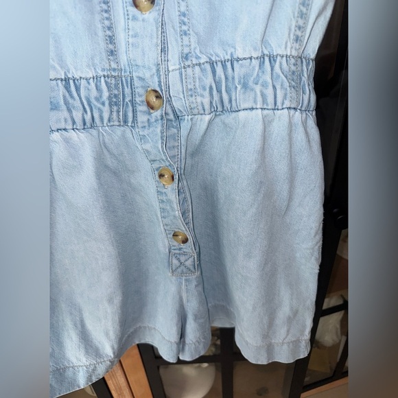 Zara denim playsuit romper utility button down short sleeve light wash pockets - Picture 7 of 8
